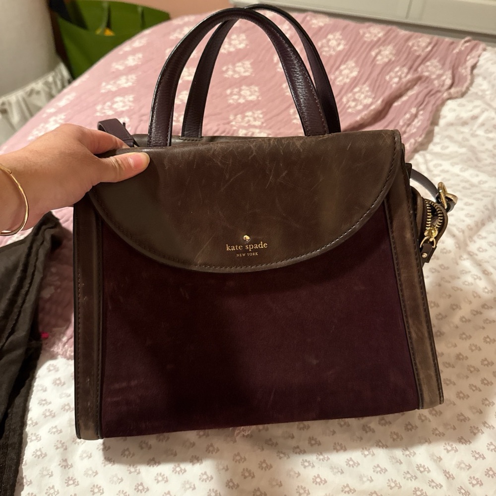 Kate Spade Brown and Purple snake print suede and leather Women's Bag